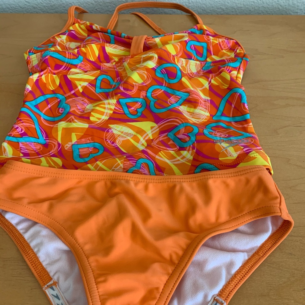 Speedo Girls Heart Print 2pc Tankini Set  size Medium